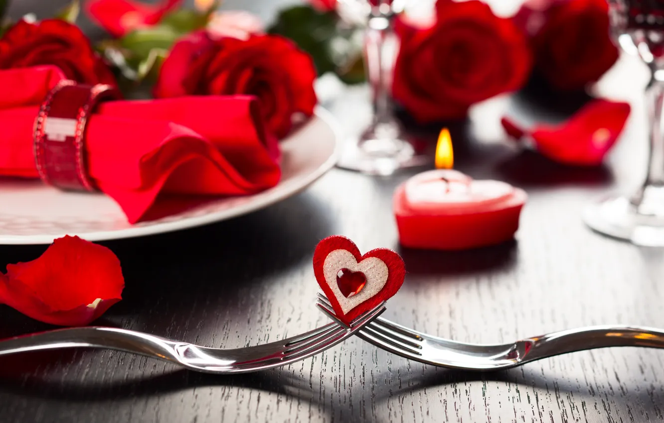 Photo wallpaper romance, heart, roses, heart, romantic, valentine's day, roses, serving