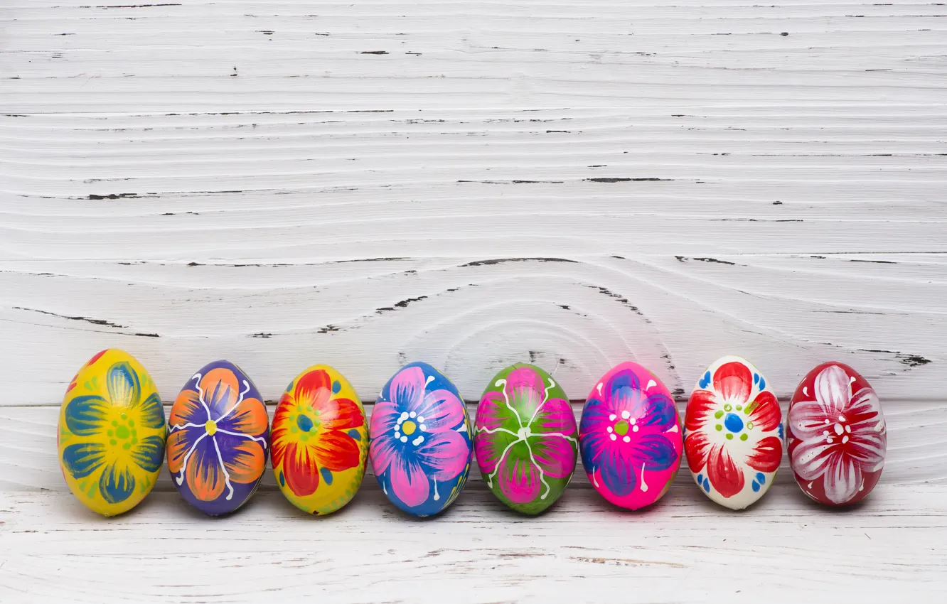 Photo wallpaper spring, colorful, Easter, wood, spring, Easter, eggs, decoration