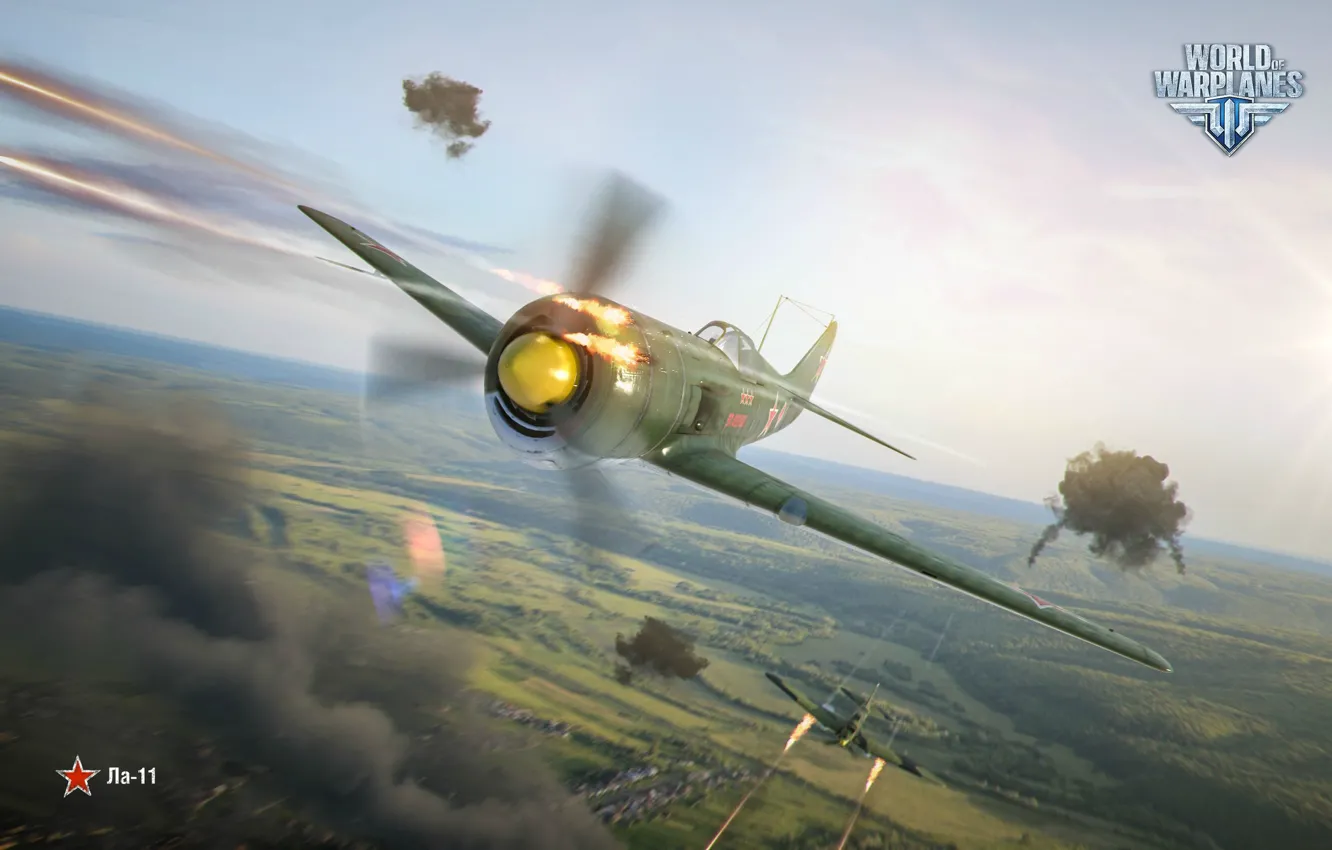 Photo wallpaper clouds, USSR, World of Warplanes, La-11, anti-aircraft explosion, Wargmaing.net