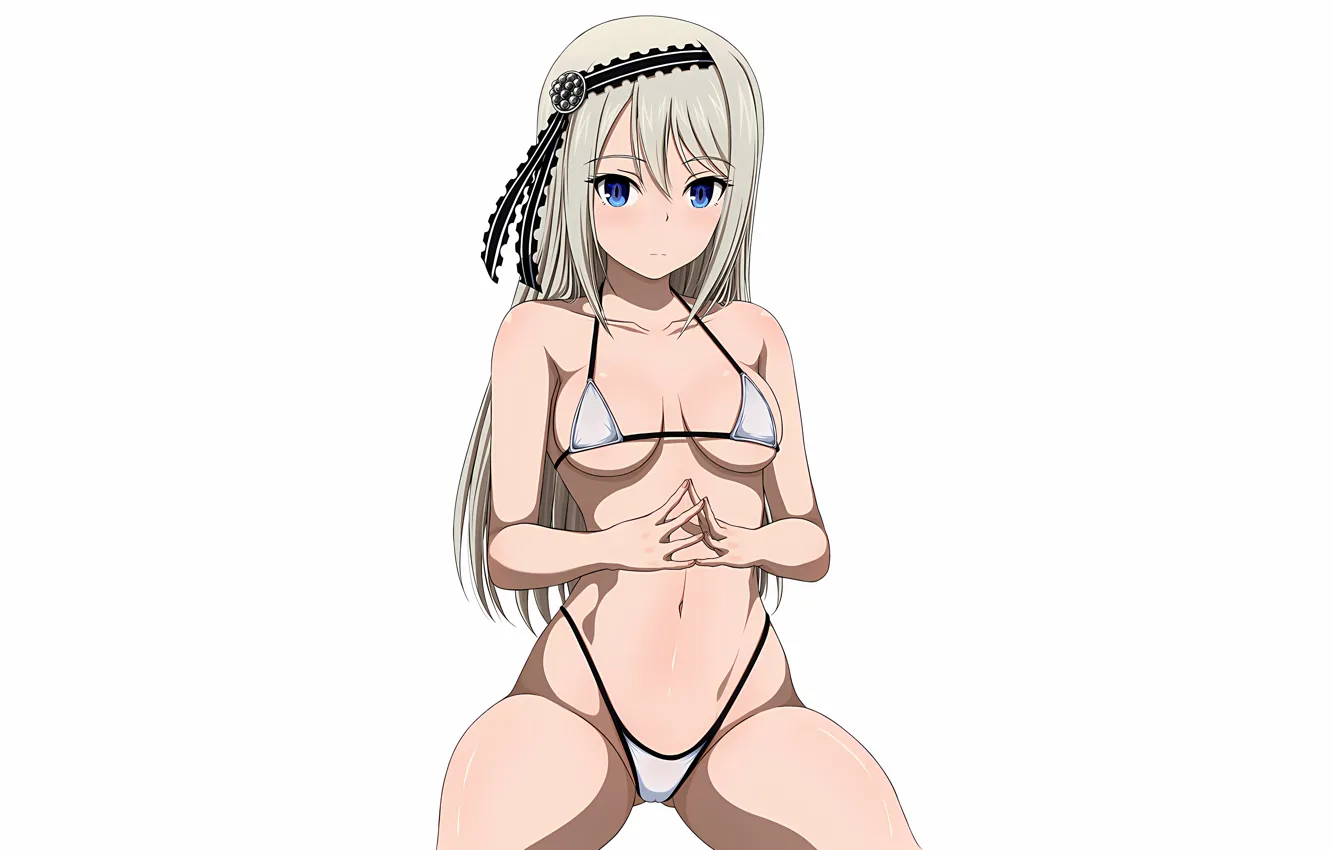 Photo wallpaper girl, sexy, Cameltoe, cleavage, long hair, boobs, anime, blue eyes