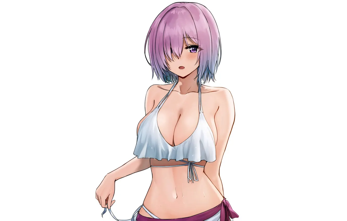 Photo wallpaper girl, sexy, wet, cleavage, blouse, boobs, anime, beautiful