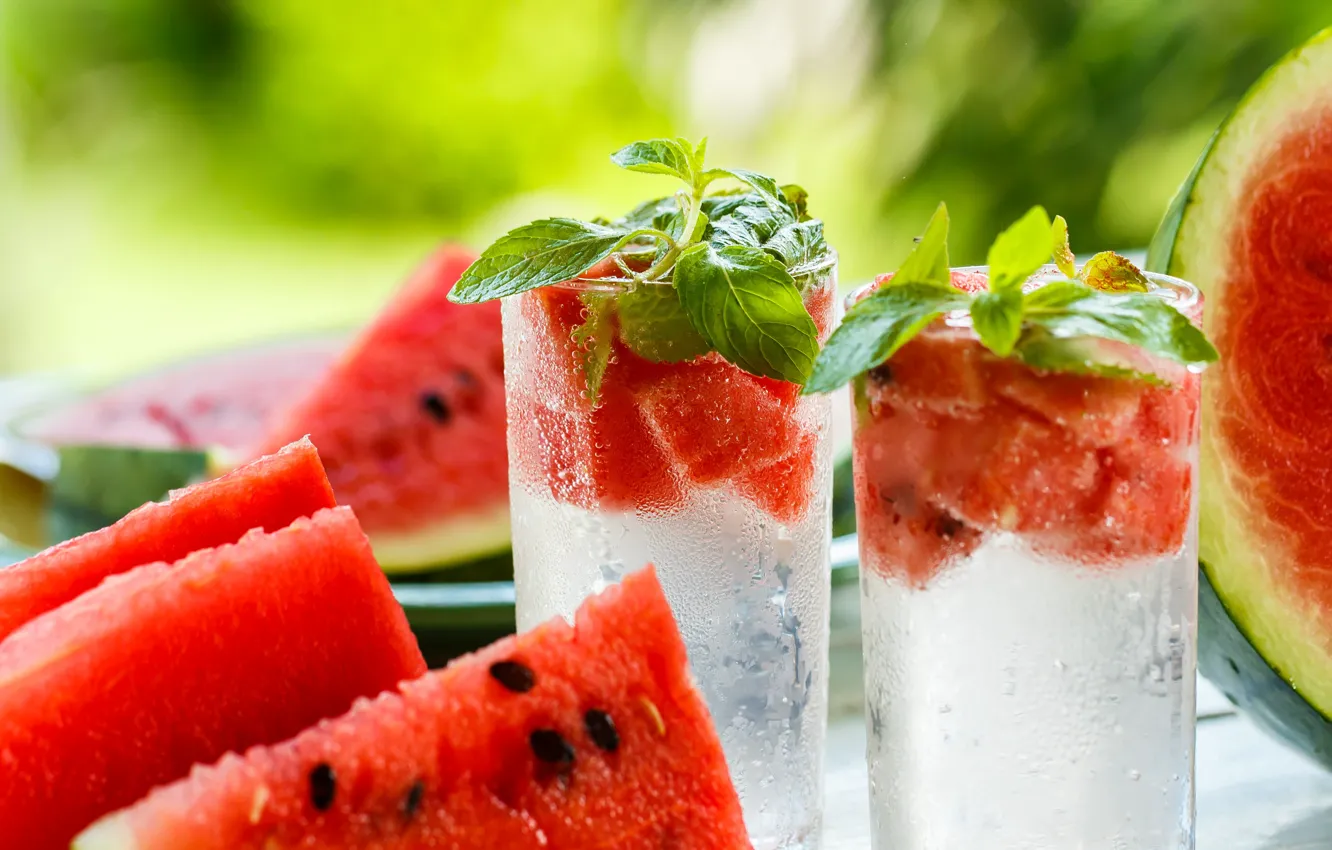 Photo wallpaper glass, watermelon, drink