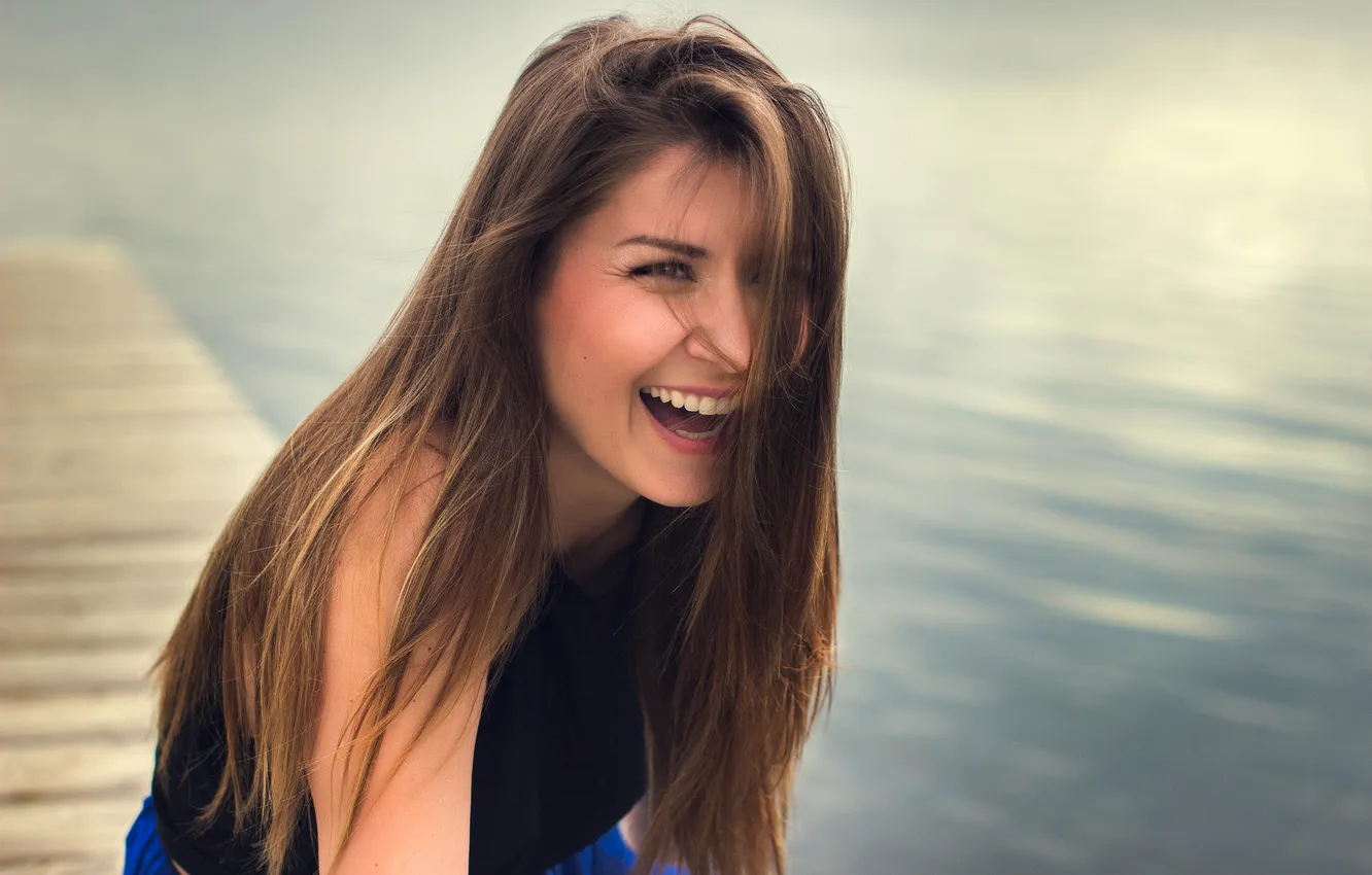 Photo wallpaper girl, laughter, laughs