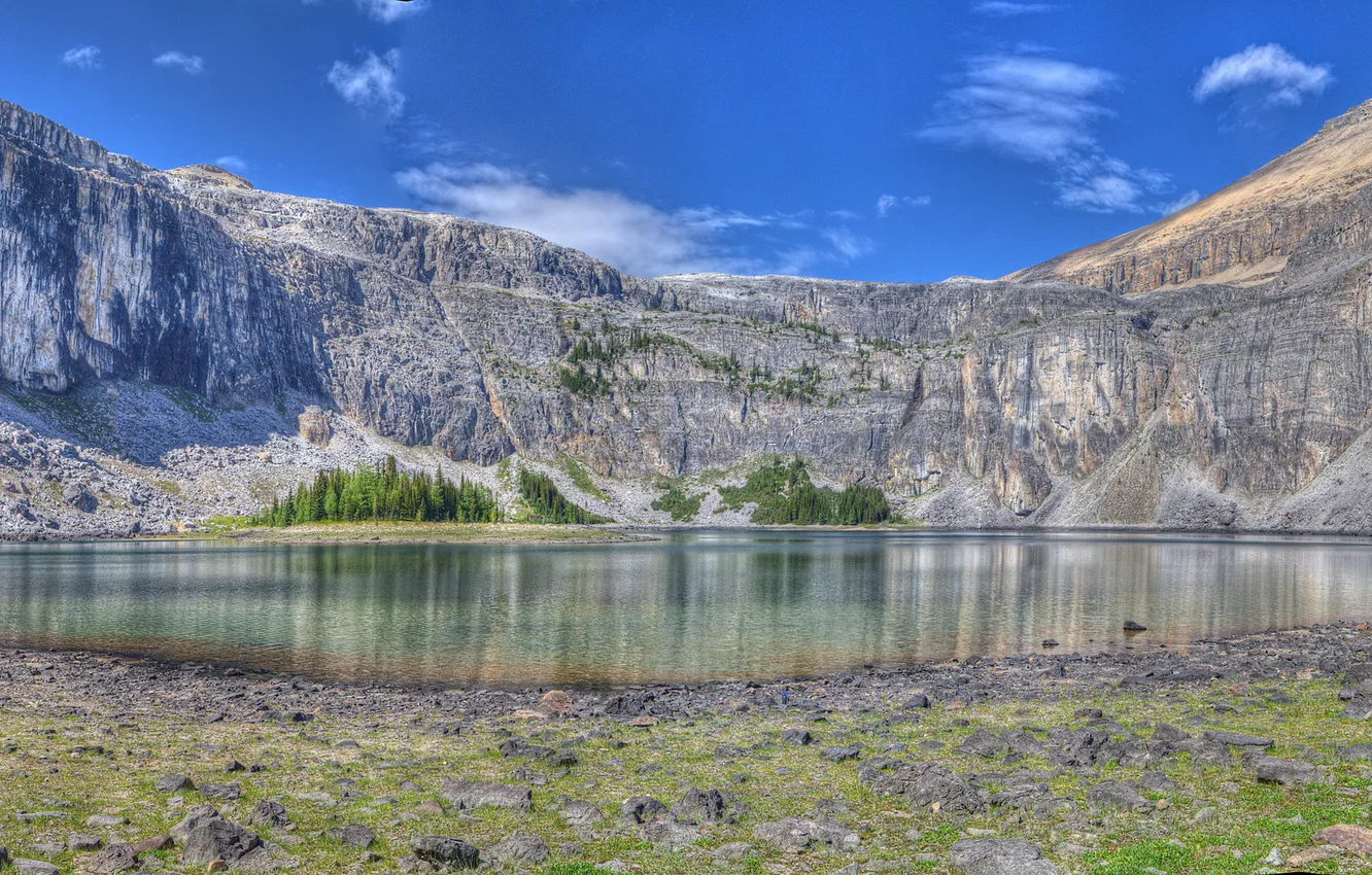 Photo wallpaper the sky, mountains, lake, rocks, panorama