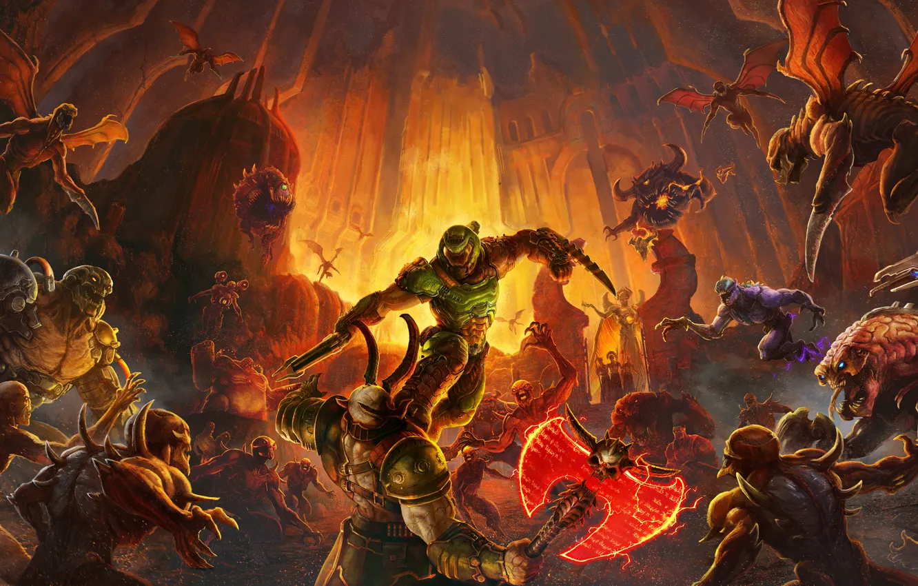 Photo wallpaper Monsters, Hell, Demons, Game, Bethesda, Shooter, Monsters, Demons