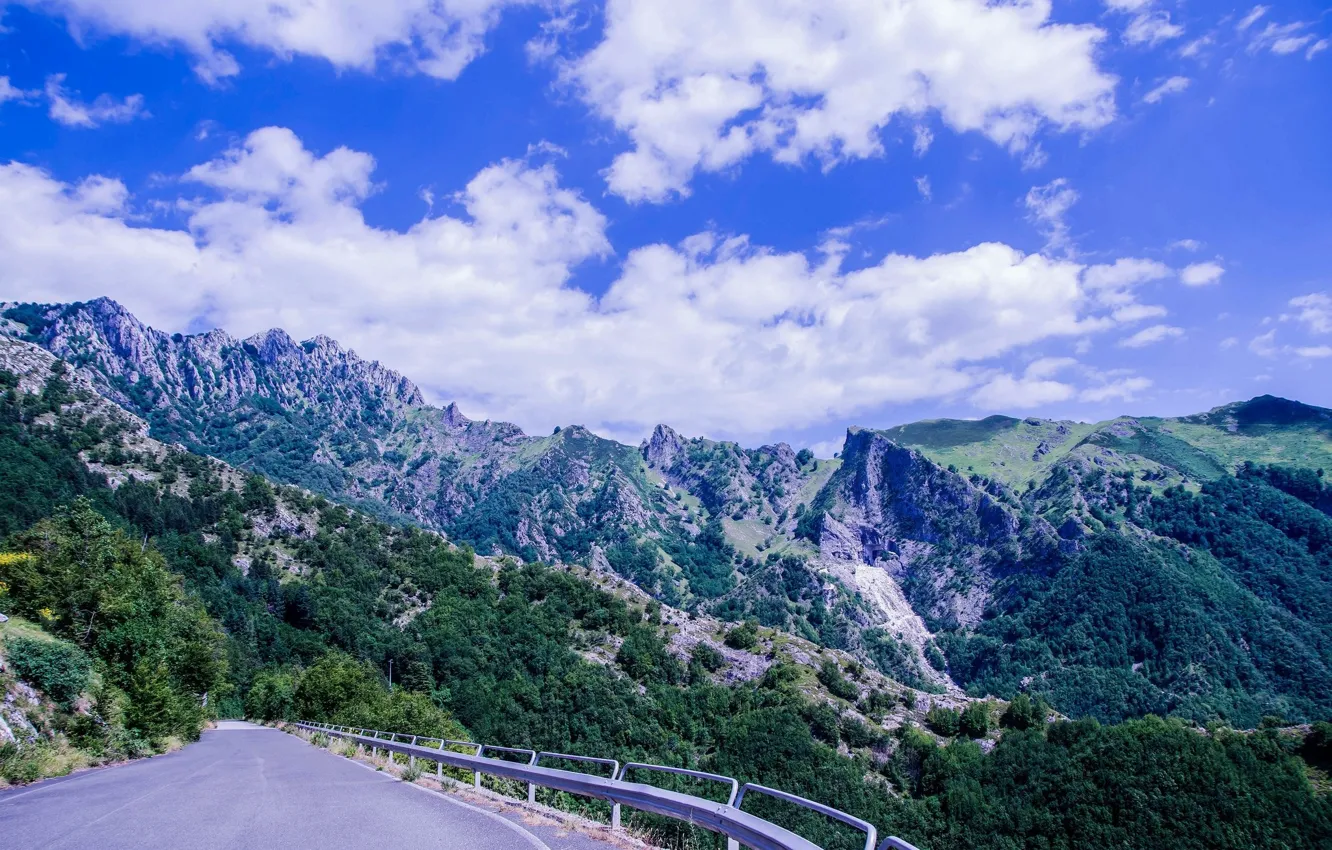 Photo wallpaper road, mountains, peak