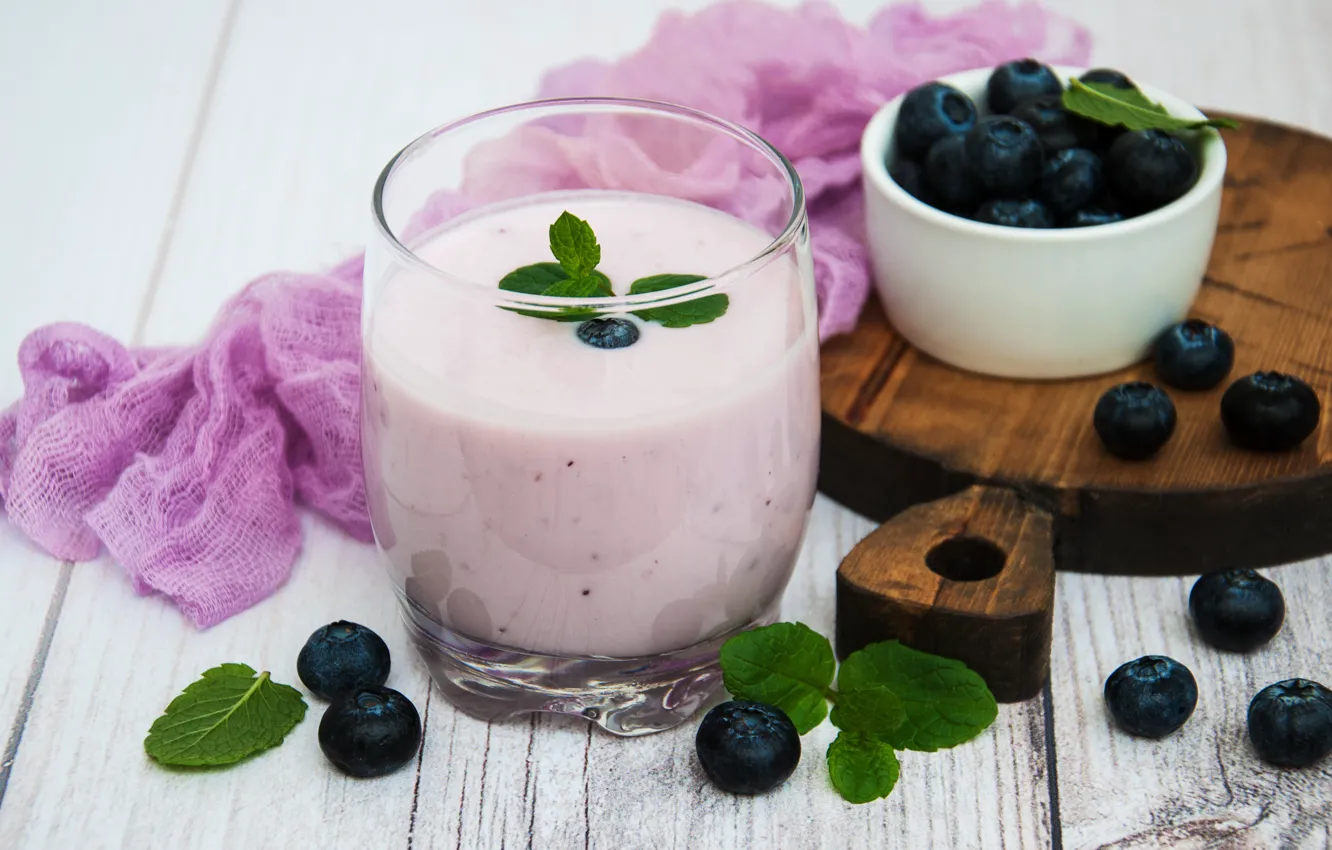 Photo wallpaper berries, bowl, Breakfast, blueberries, yogurt, Olena Rudo