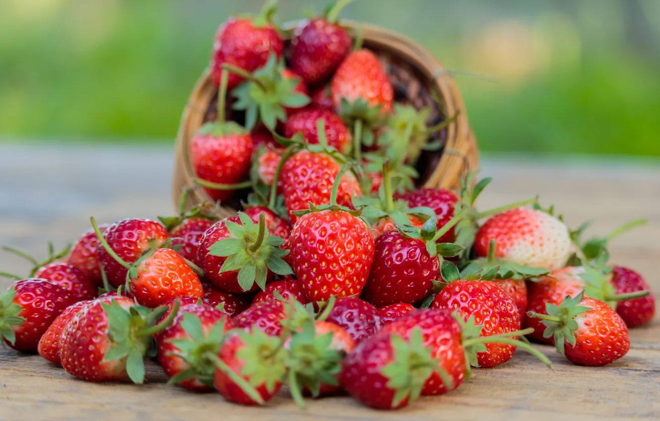 Photo wallpaper berries, strawberry, red, fresh, wood, ripe, sweet, strawberry