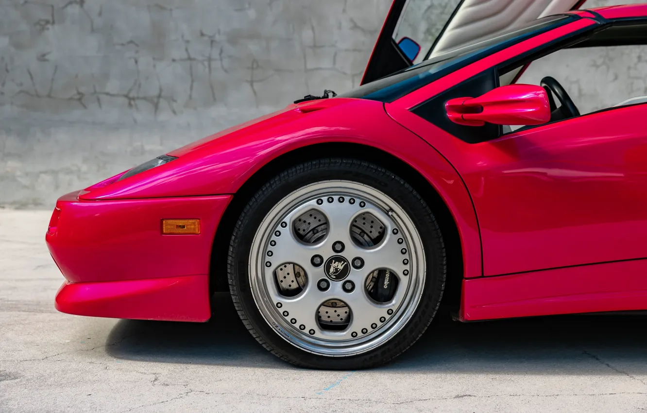 Photo wallpaper logo, Lamborghini, wheel, Lambo, Diablo, closeup, Lamborghini Diablo VT Roadster