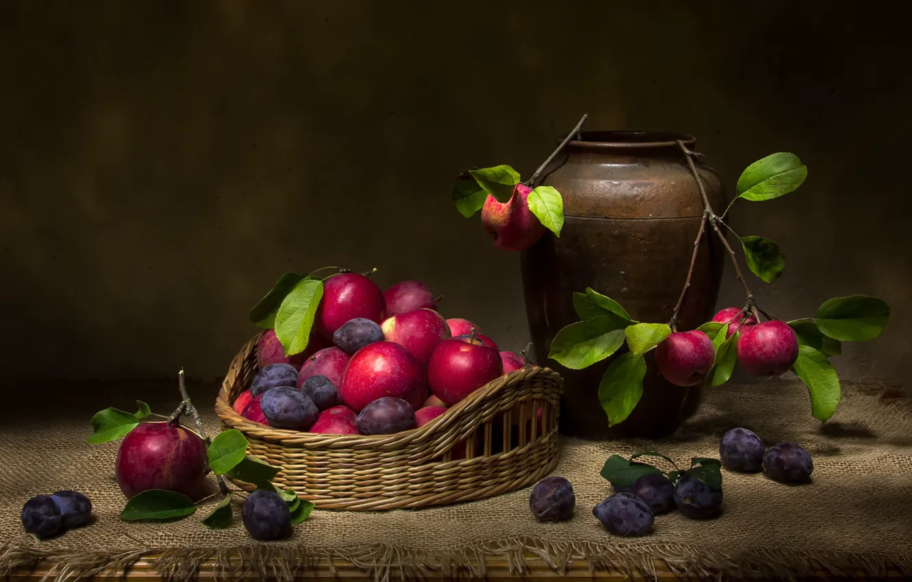 Photo wallpaper apples, pot, still life, pot