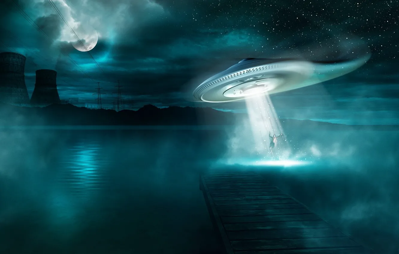 Photo wallpaper dark, moon, horror, night, lake, stars, night sky, digital art