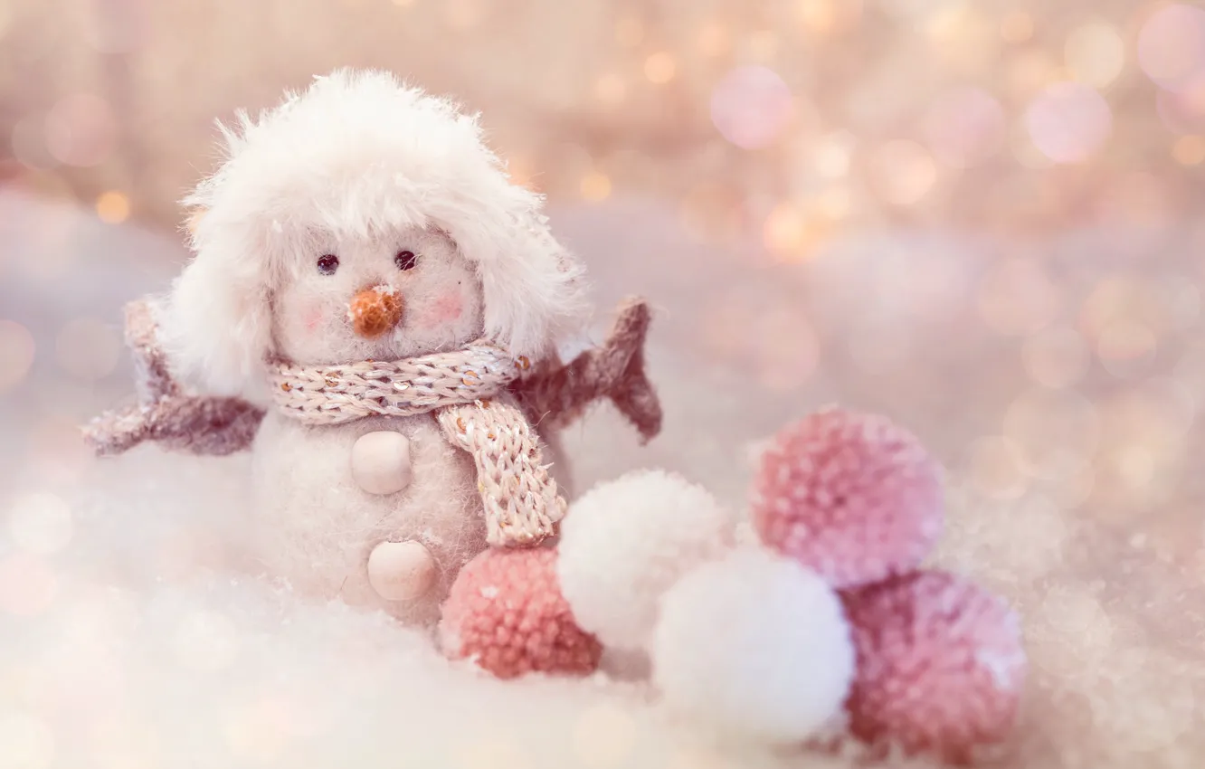 Photo wallpaper winter, balls, snow, holiday, hat, toy, Christmas, New year