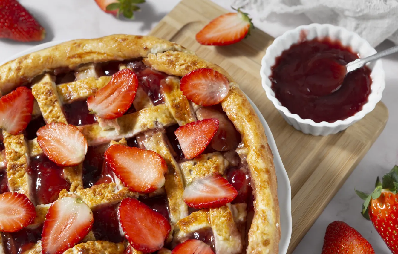 Photo wallpaper strawberry, pie, strawberry, jam