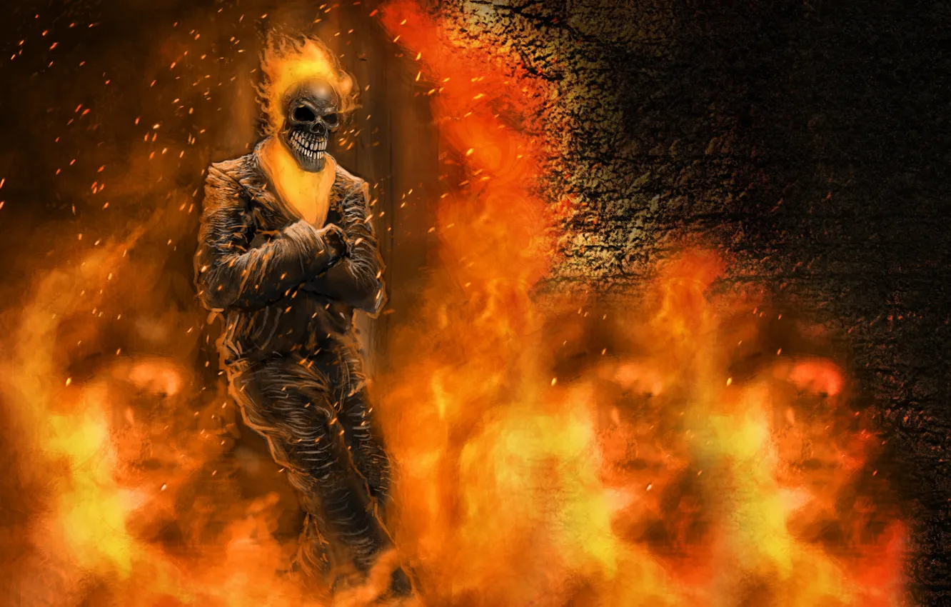 Photo wallpaper fiction, fire, skeleton, Ghost rider, ghost rider