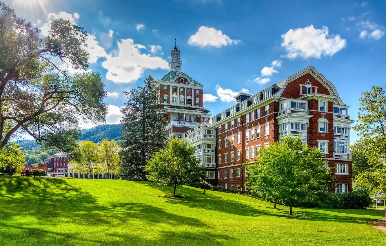 Photo wallpaper summer, trees, the building, the hotel, Virginia, Virginia, Hot Springs, The Omni Homestead Resort