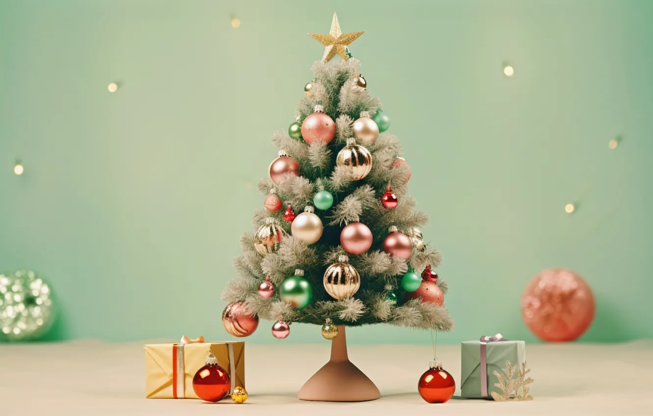 Photo wallpaper decoration, gift, balls, tree, new year, Christmas, Christmas, New Year