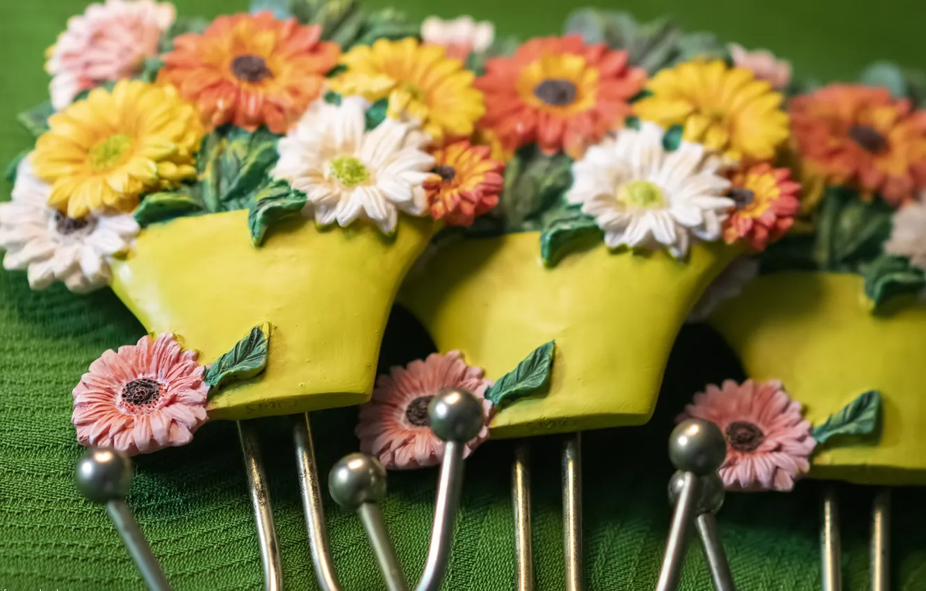Photo wallpaper flowers, hanger, hook, ceramics