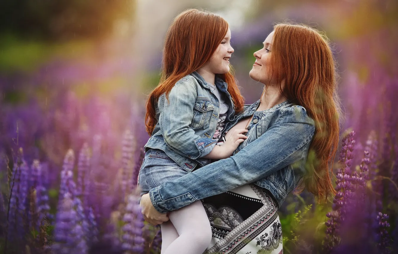 Photo wallpaper summer, joy, flowers, nature, children, rain, woman, girl