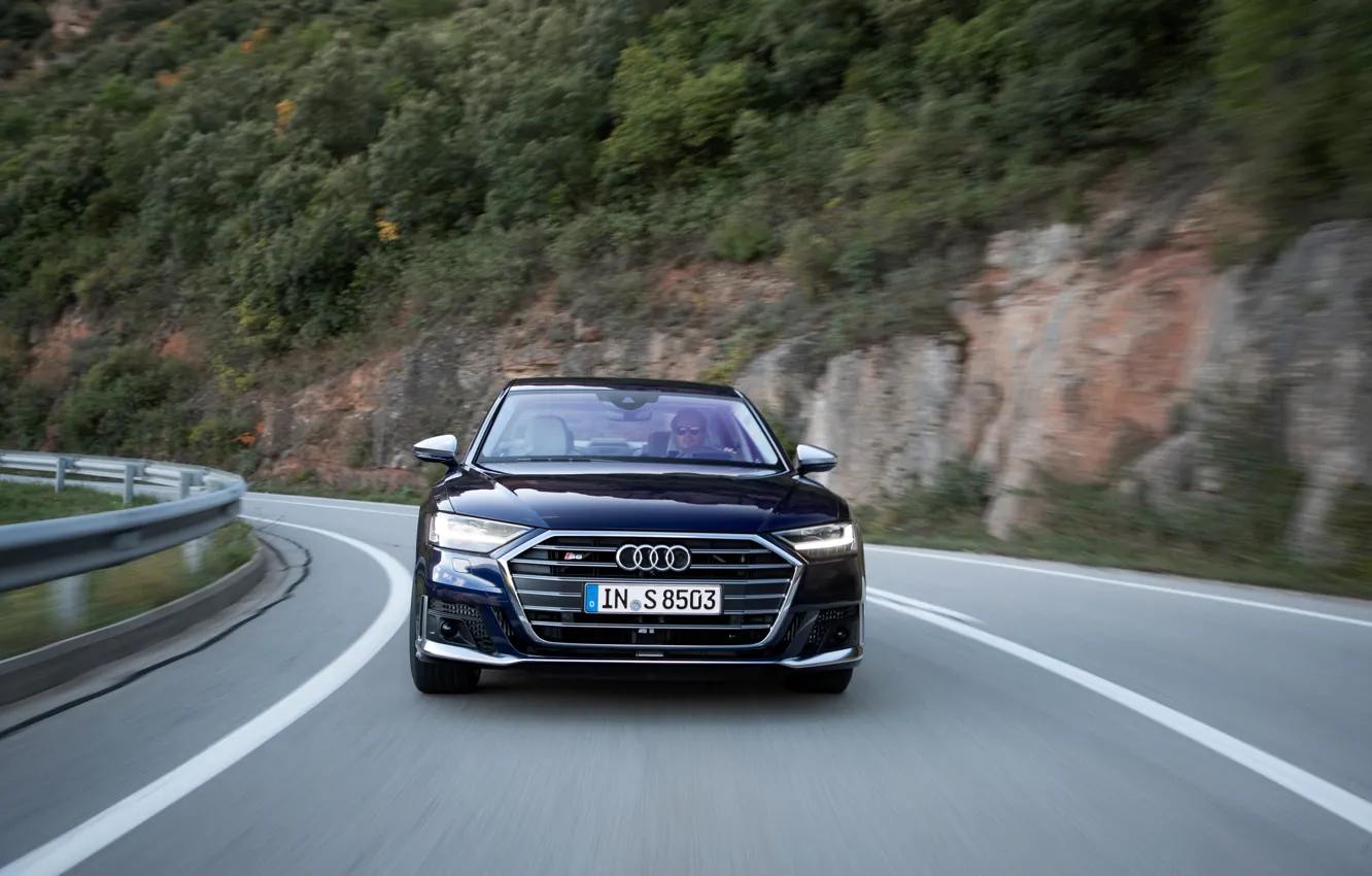Photo wallpaper blue, Audi, sedan, front, Audi A8, Audi S8, on the road, 2020