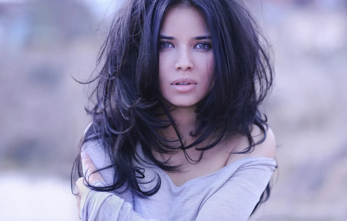 Photo wallpaper girl, face, hair, brunette, lips