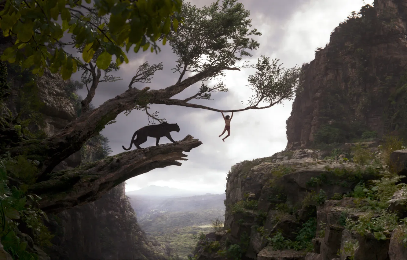 Photo wallpaper boy, Panther, Bagira, Mowgli, The Jungle Book, The jungle book