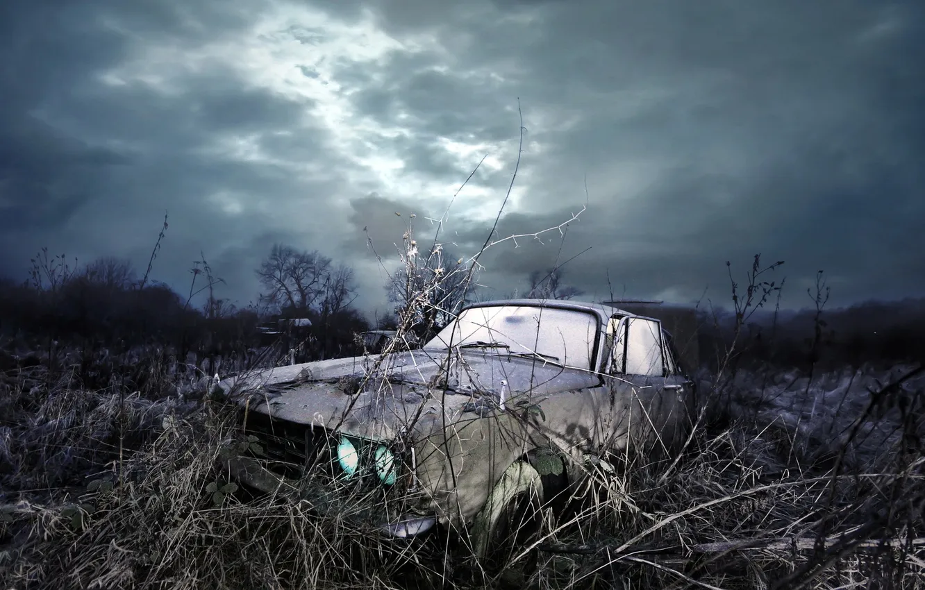 Photo wallpaper field, machine, landscape