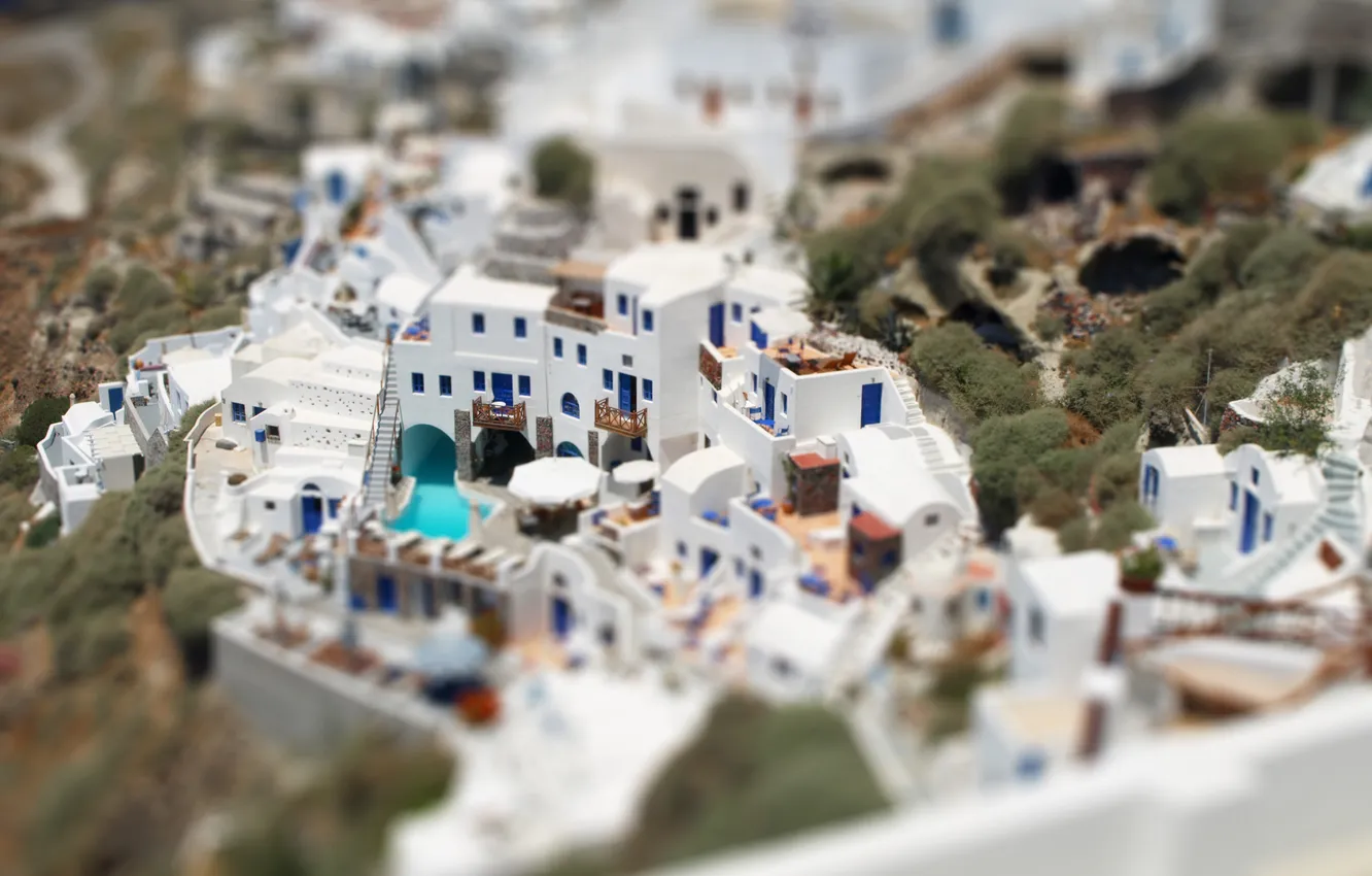 Photo wallpaper home, white, Tilt-Shift, Greece, Santorini