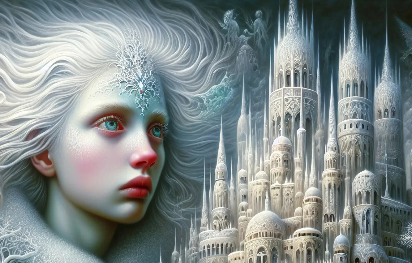 Photo wallpaper white, castle, girl