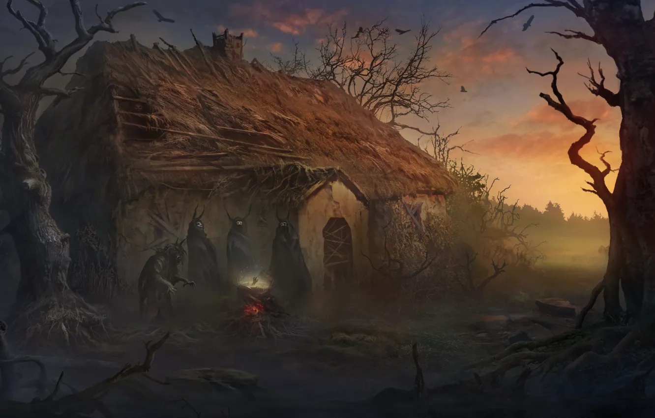 Photo wallpaper the fire, witch, buildings, brew, five witch