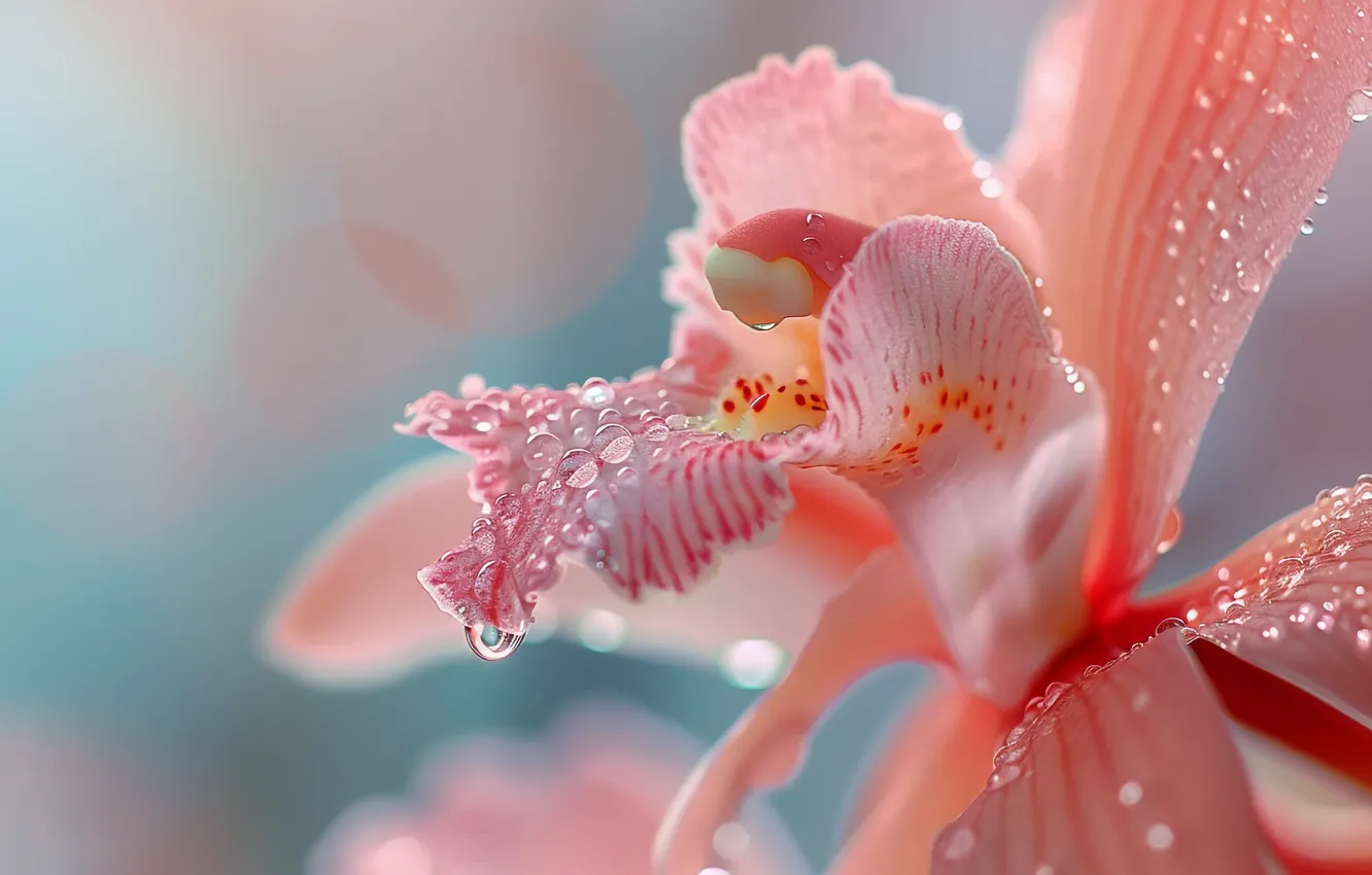 Photo wallpaper drops, flowers, pink, Orchid, AI art, neural network