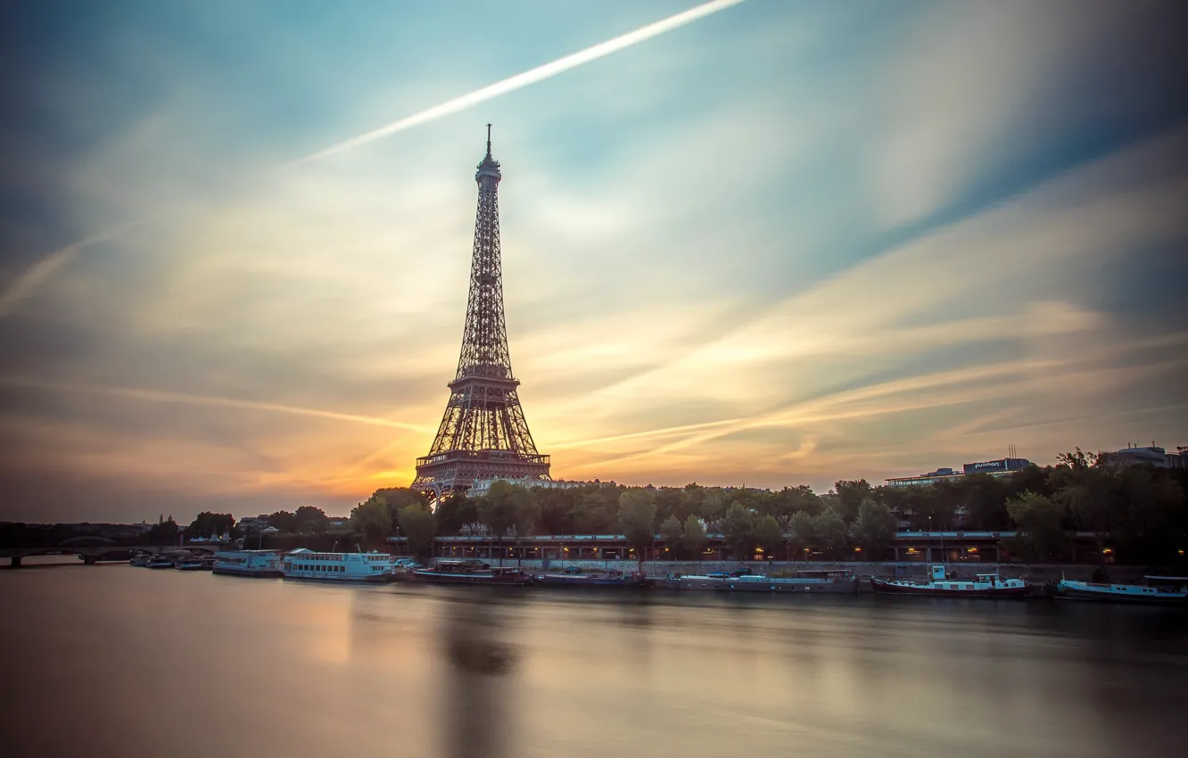 Photo wallpaper the sky, bridge, river, France, Paris