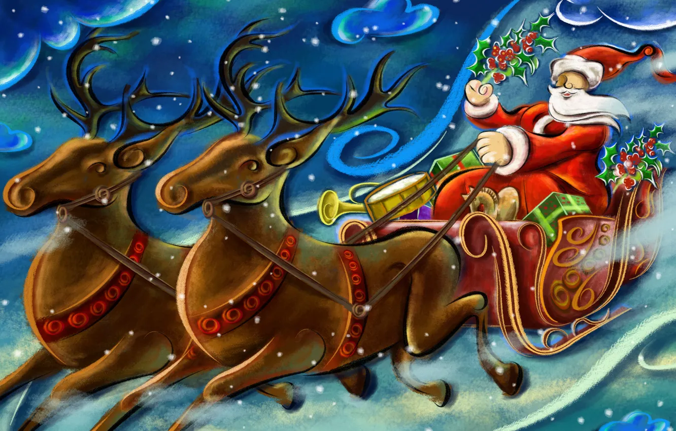 Photo wallpaper figure, new year, Santa Claus, deer