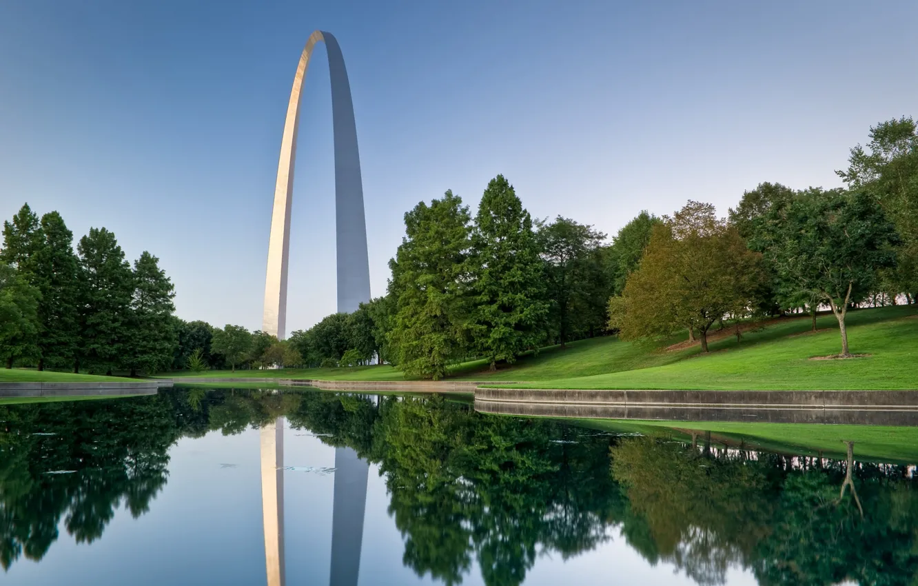 Photo wallpaper trees, pond, arch, Seattle