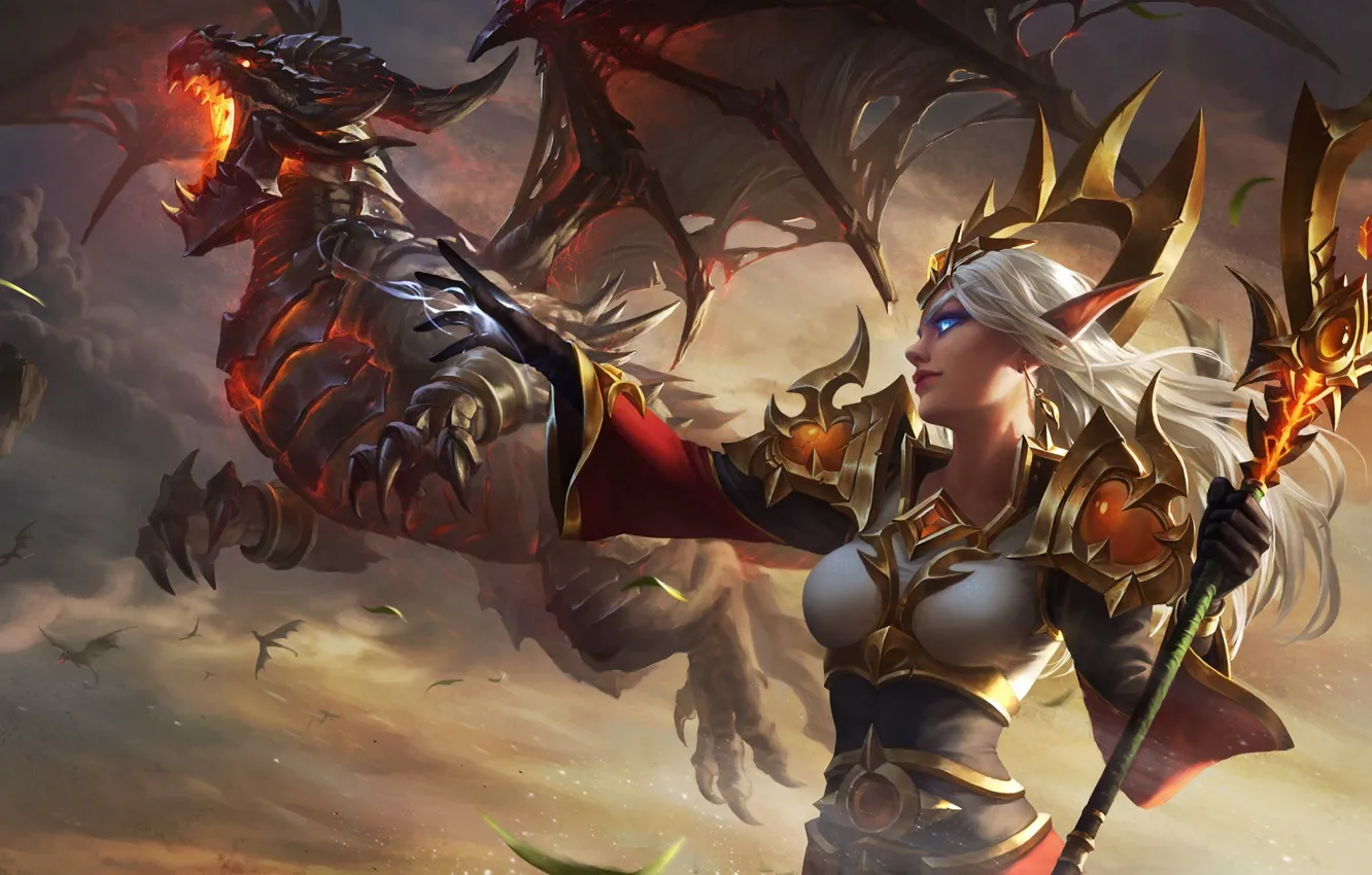 Photo wallpaper girl, magic, dragon, art, fantasy, XiaoGuang Sun