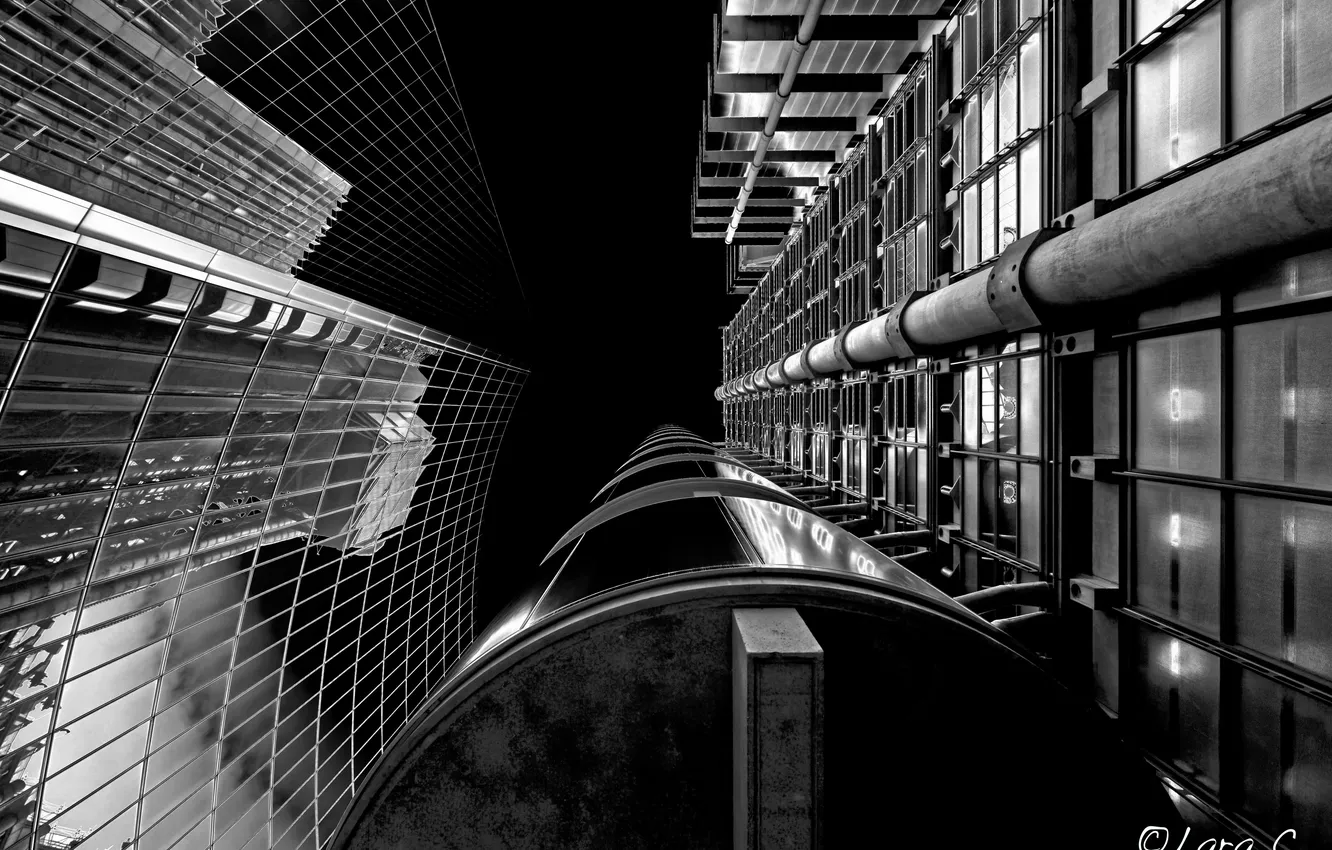 Photo wallpaper skyscrapers, form, architecture, black and white photo