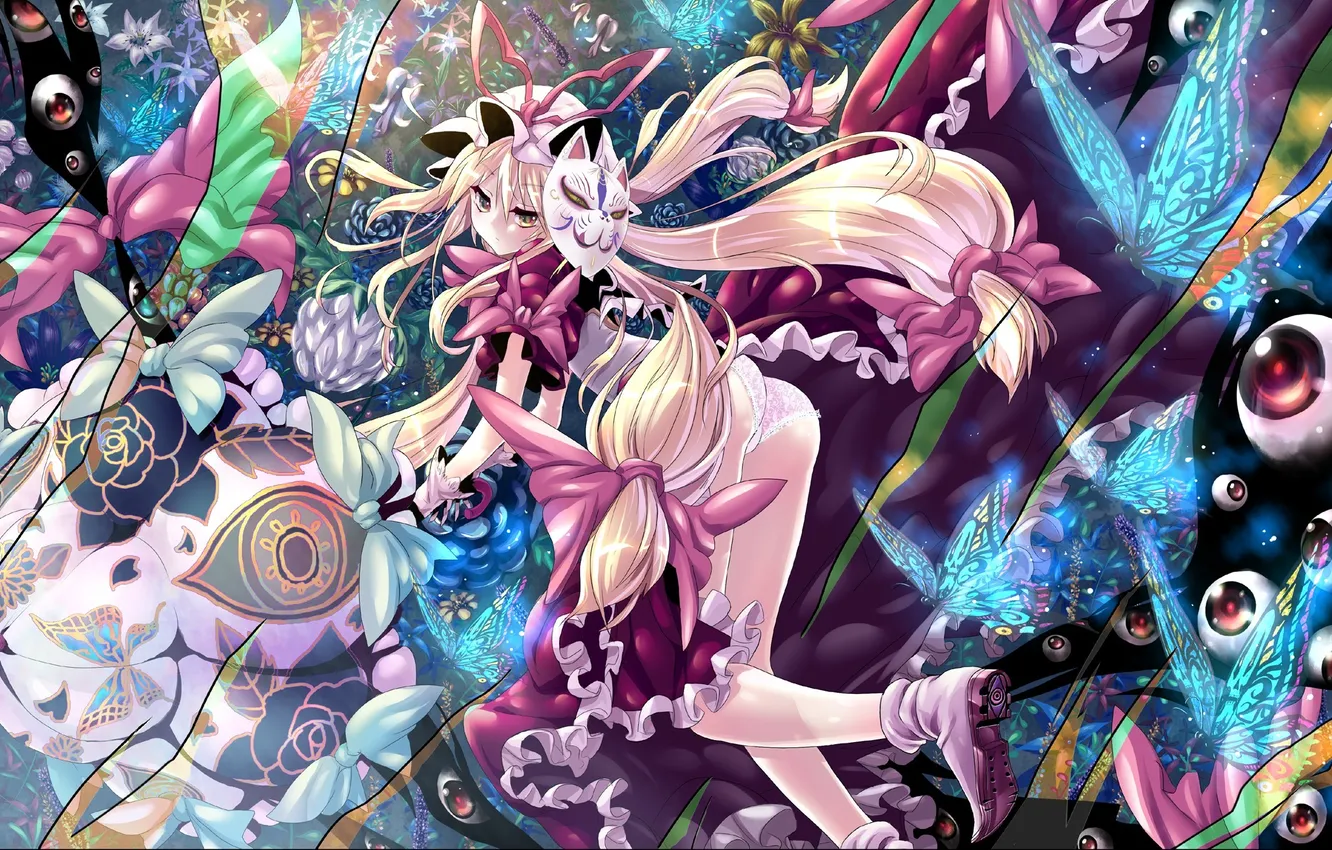 Photo wallpaper ass, eyes, look, girl, panties, mask, touhou, art