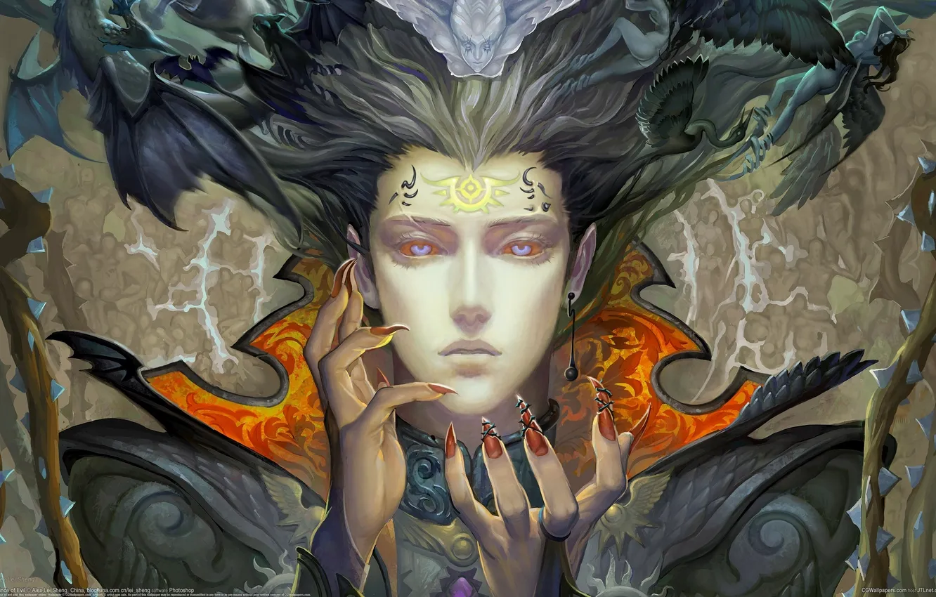 Photo wallpaper girl, angel, piercing, the demon, claws, symbol