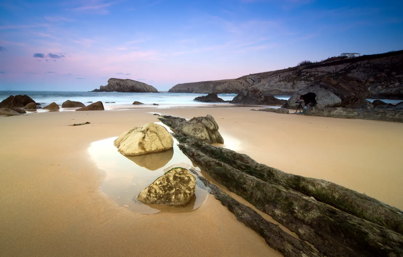 Photo wallpaper sand, sea, landscape, stones