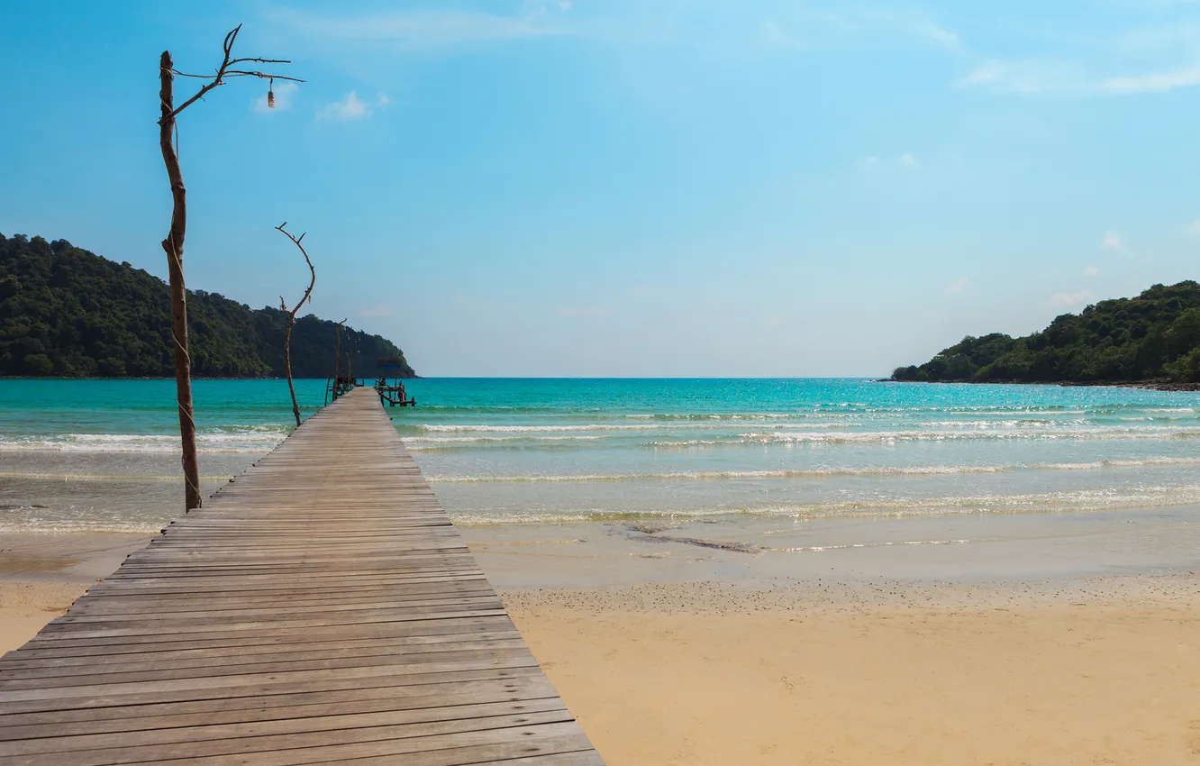 Photo wallpaper sea, shore, Board, pier, lights, pierce, Sunny