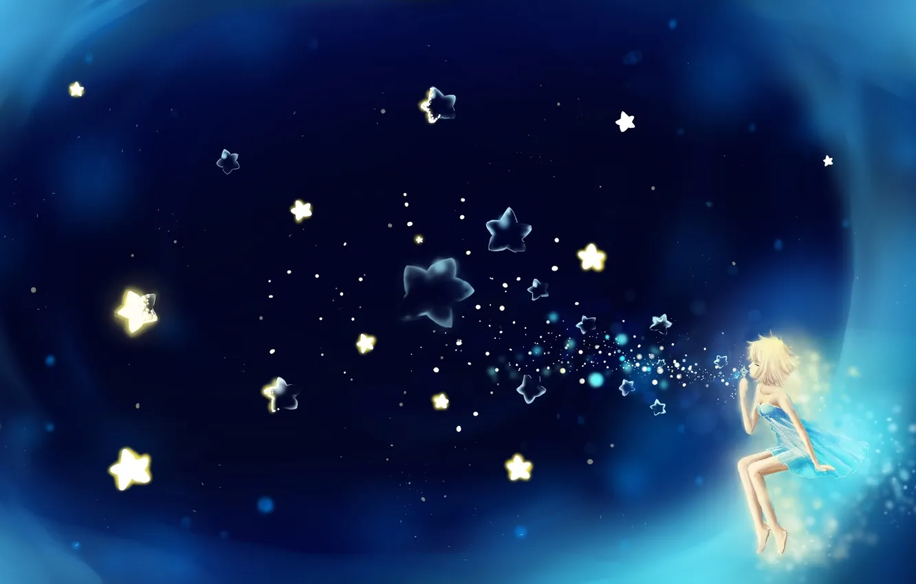 Photo wallpaper the sky, stars, night, bubbles, art, painting