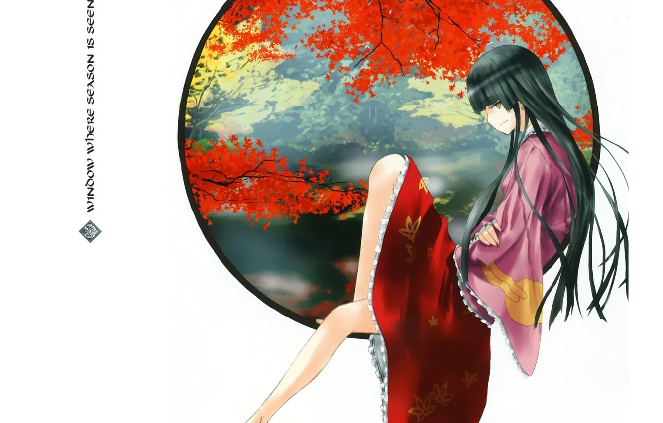 Photo wallpaper long hair, touhou, barefoot, autumn landscape, Touhou Project, Project East, kaguya houraisan, by Tetsuhiro Nebeshima