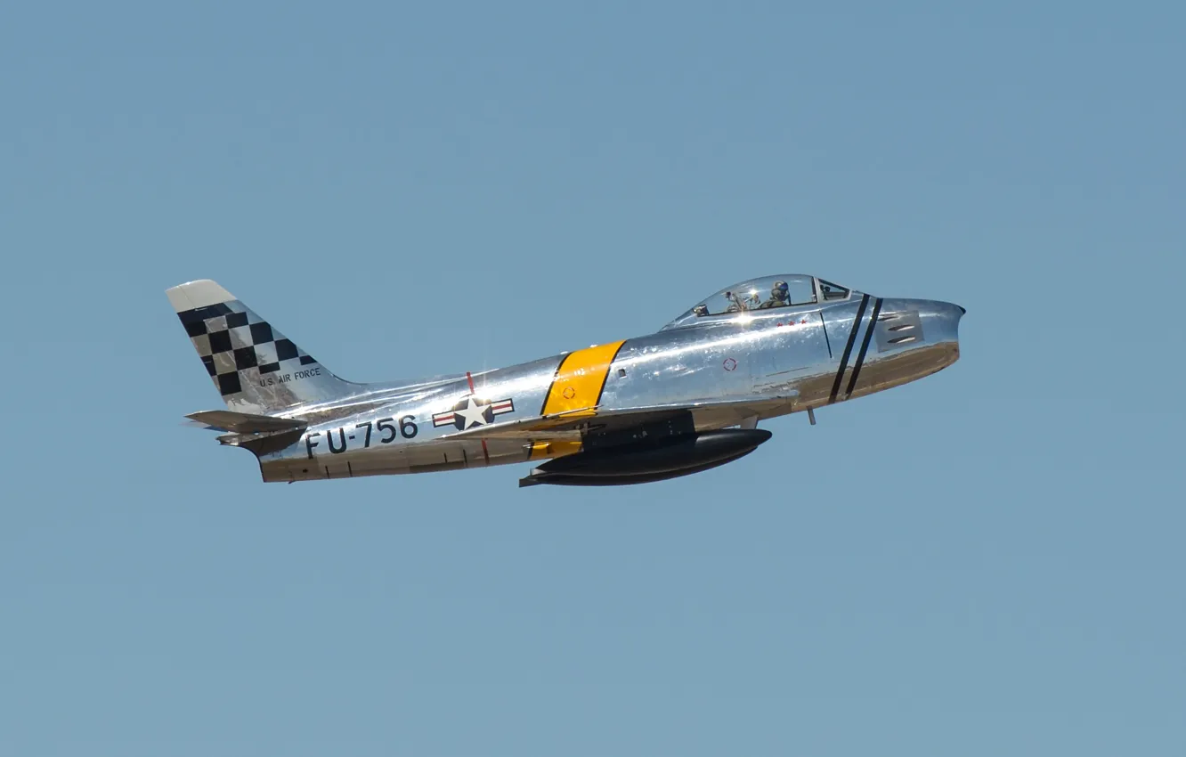 Photo wallpaper the sky, flight, the plane, pilot, F-86 Sabre