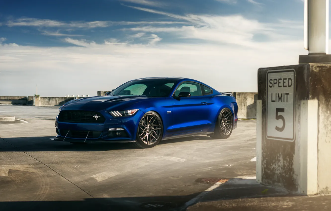 Photo wallpaper car, Ford Mustang, blue, hq Wallpapers, William Stern