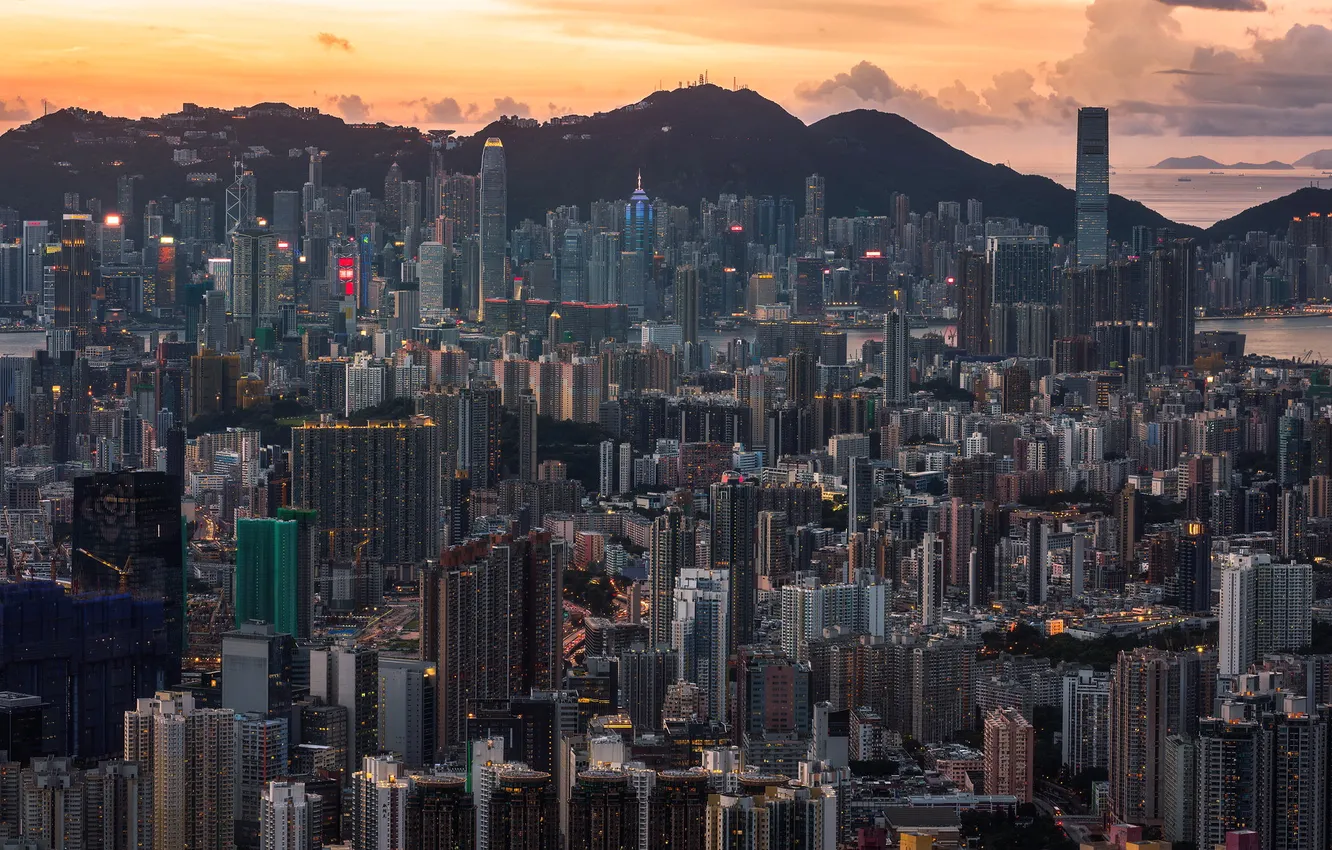 Photo wallpaper sunset, the city, Hong Kong