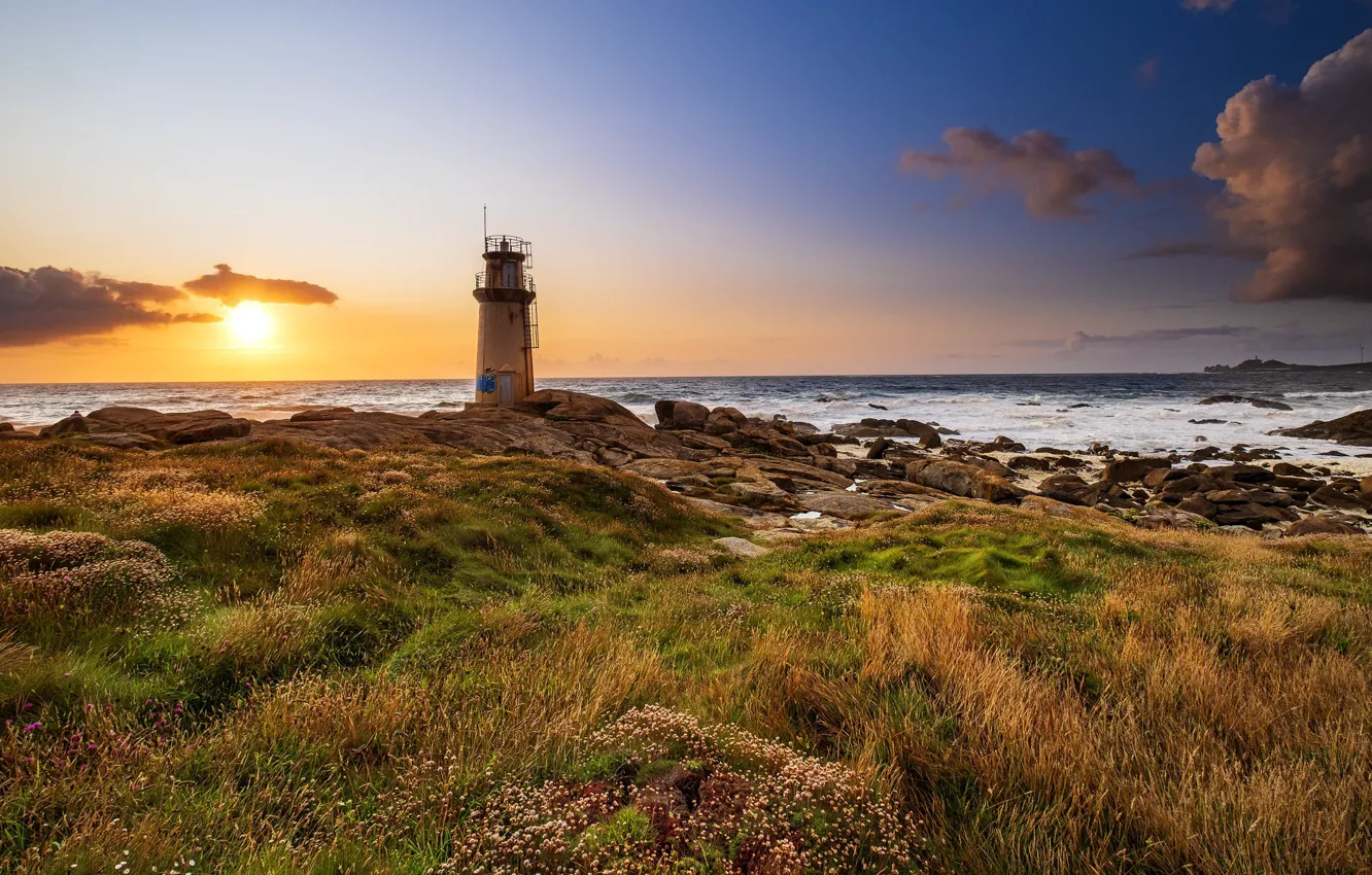 Photo wallpaper coast, lighthouse, Spain, Galicia