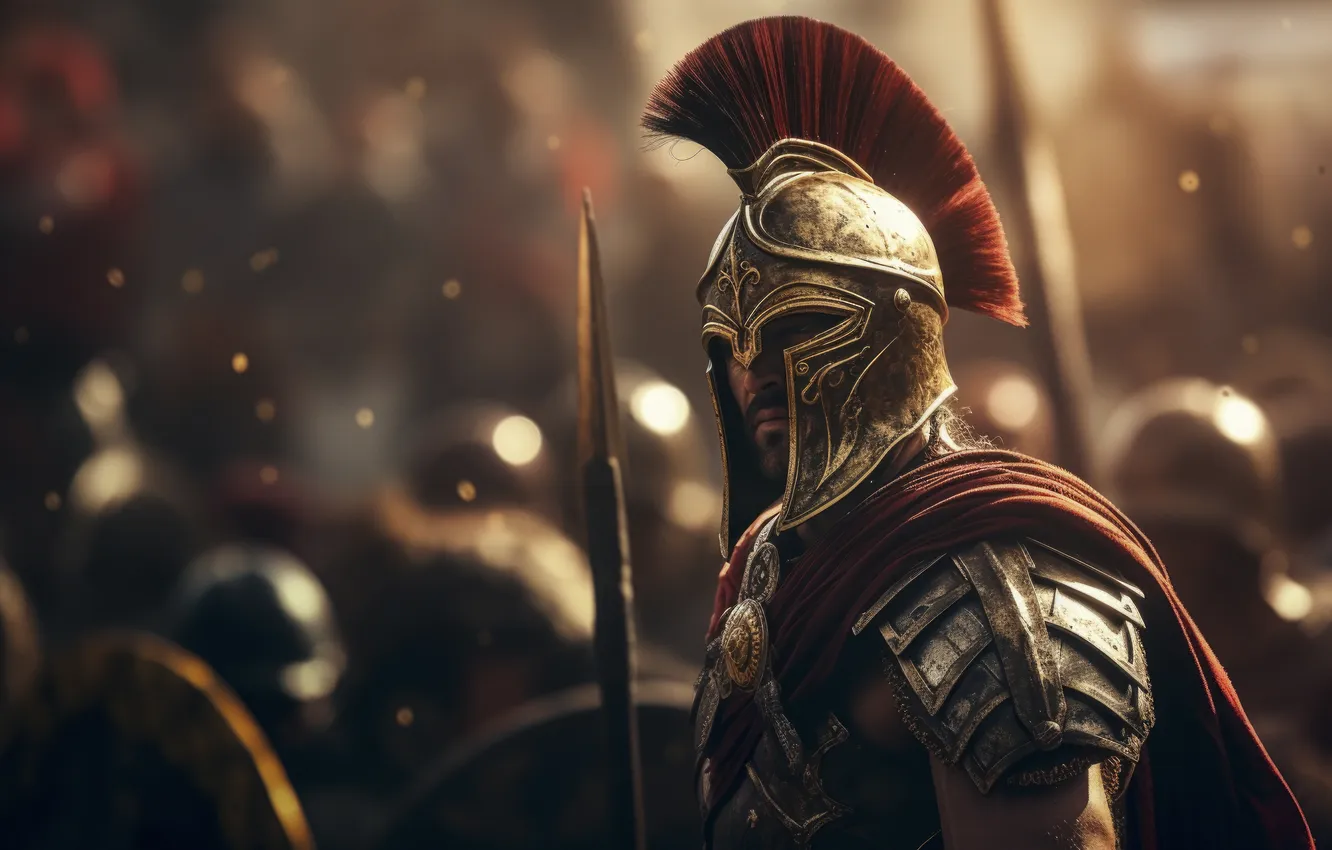 Photo wallpaper the city, warrior, helmet, male, the Romans, digital art, AI art, The Art of Artificial …