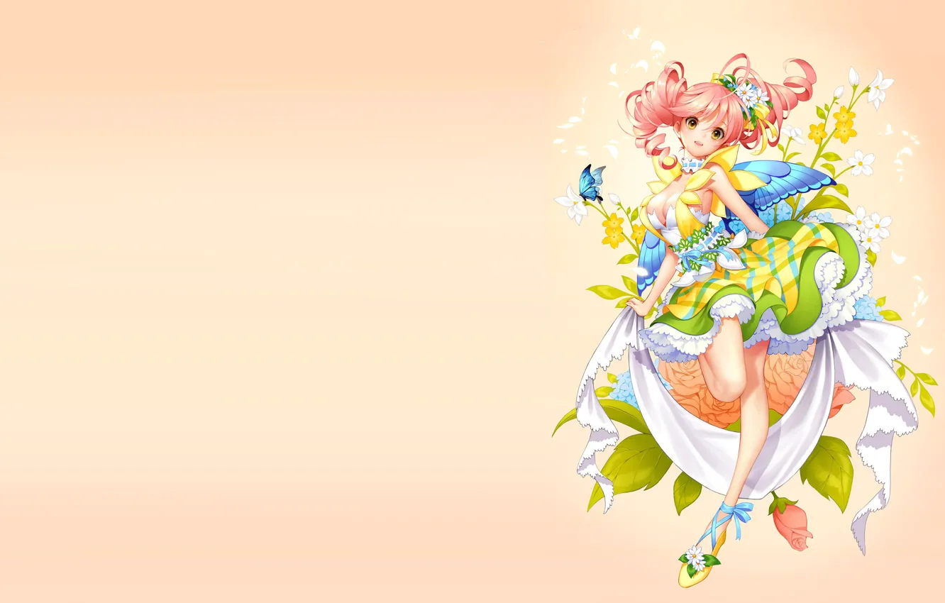 Photo wallpaper summer, flowers, mood, butterfly, art, girl, sookyung oh, Spring-Winter