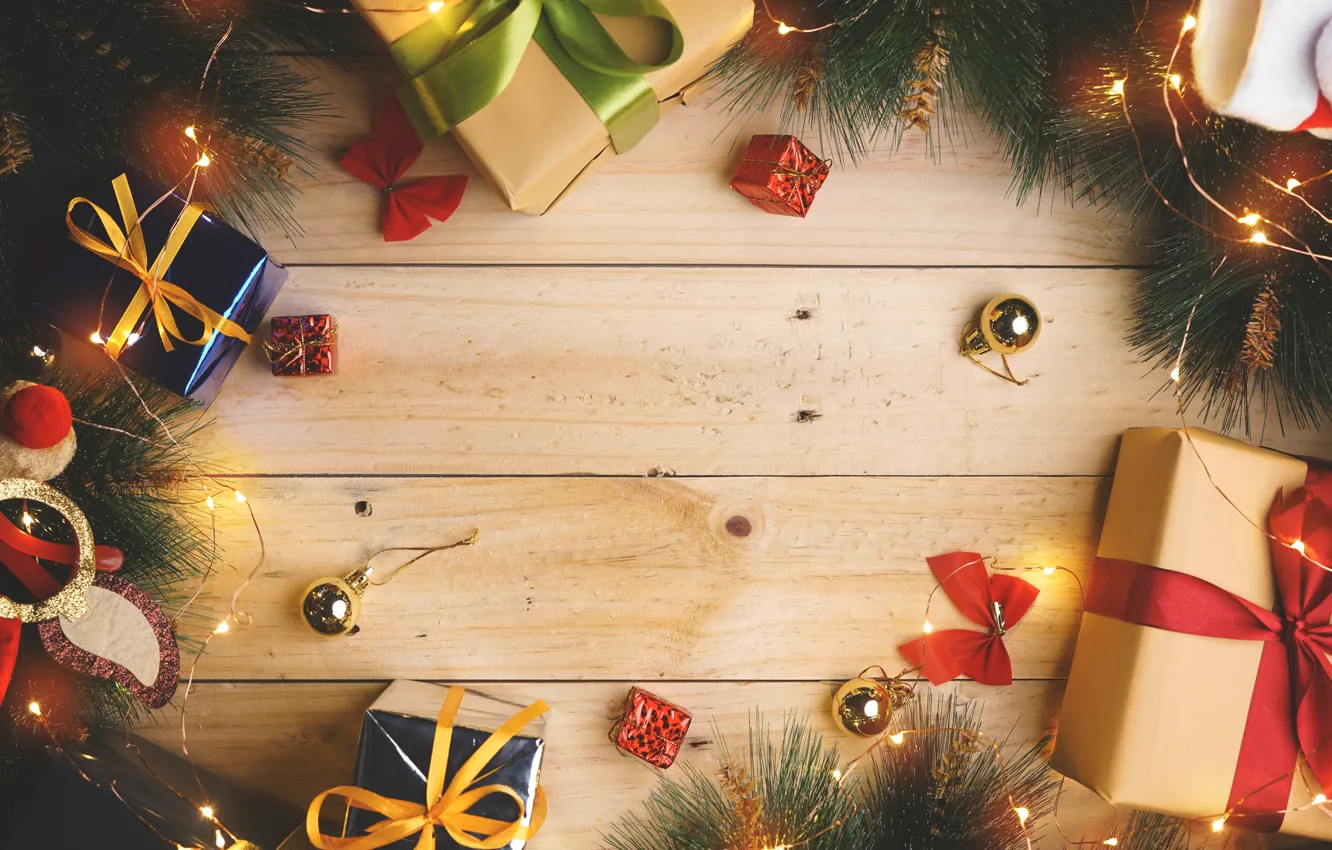 Photo wallpaper decoration, gift, new year, Christmas, Christmas, wood, New Year, gift