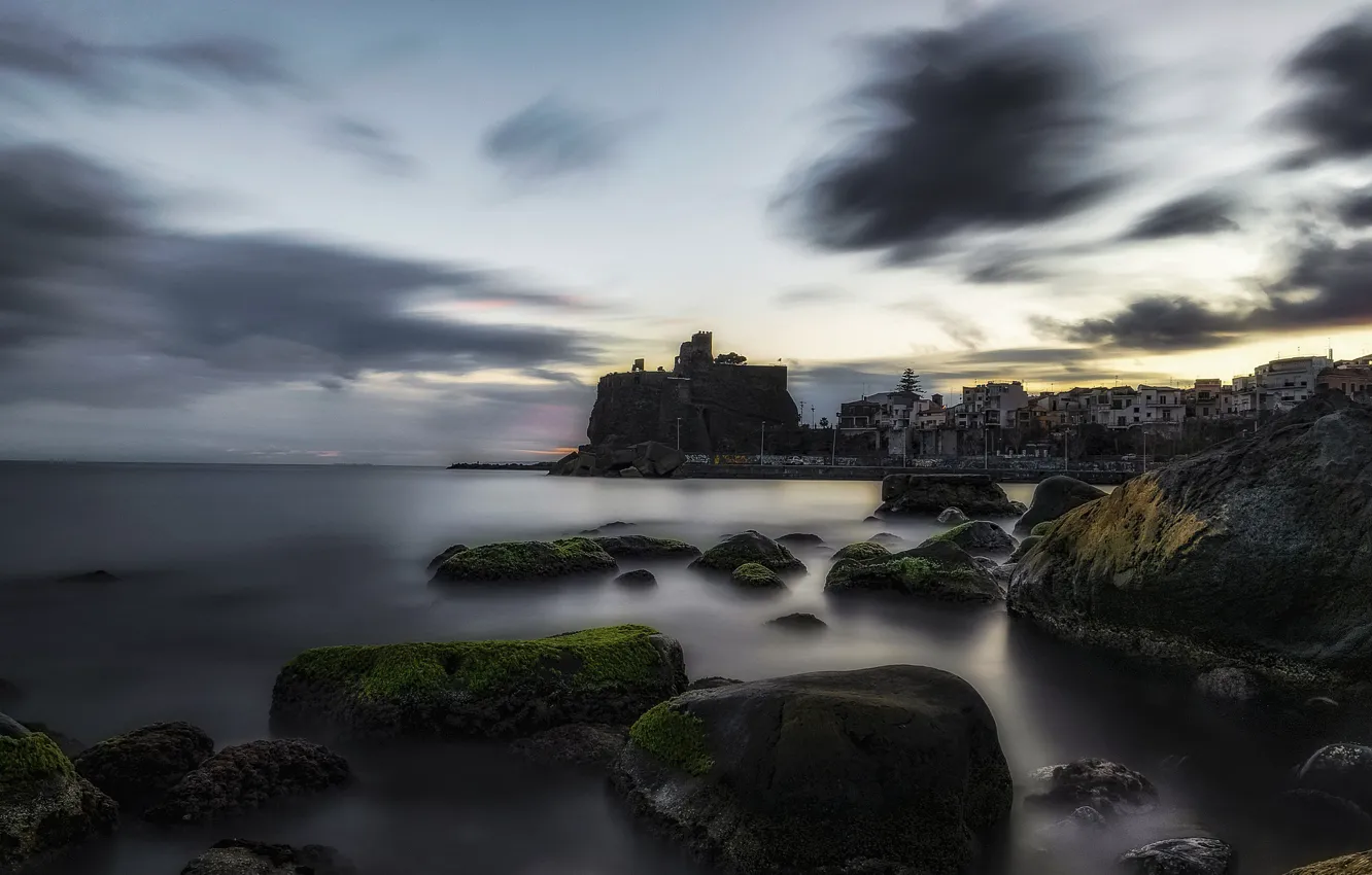 Photo wallpaper sea, coast, the evening, Italy, Sicily, ACI Castello