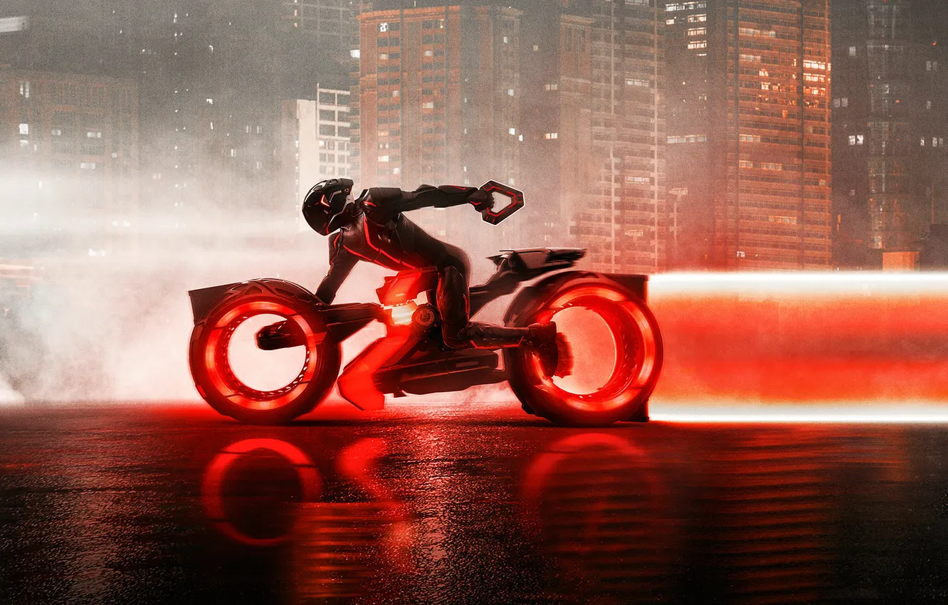 Photo wallpaper world, Action, motorcycle, sci-fi, tron 2, movie, Jared Leto, Future